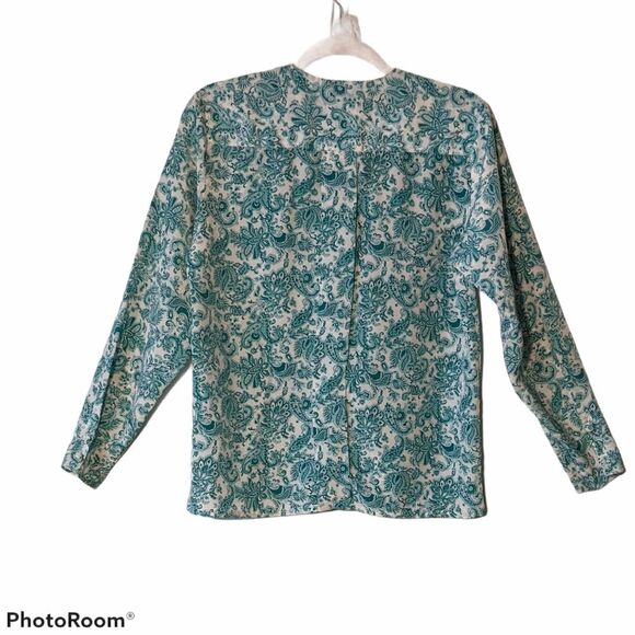 Vintage Oscar de la Renta expressions top size 8 paisley hidden buttons - Picture 2 of 10